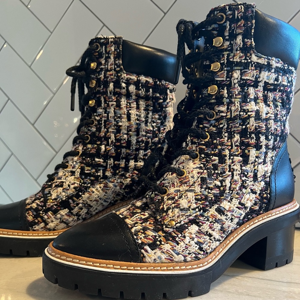 New! Tory Burch miller striped tweed log sole